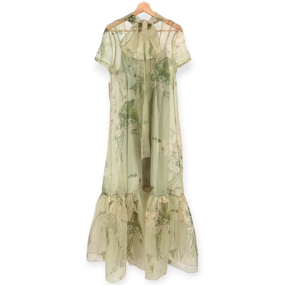 NWT CAARA Melody High Neck Organza Tie Neck Tiered Hem Dress - Size Large - Picture 12 of 14